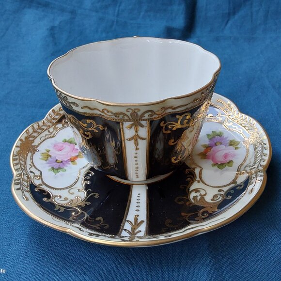 Stunning vintage Noritake teacup and saucer set hand painted flowers gold moriag - Picture 14 of 14